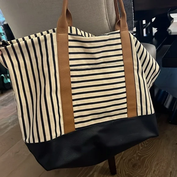 Blue/Cream Stripe Weekender Tote - Picture 2 of 2